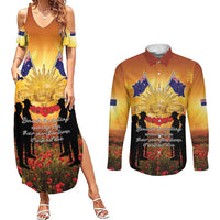 ANZAC Day Couples Matching Summer Maxi Dress and Long Sleeve Button Shirt Remembrance Tribute Soldiers And Poppy Field LT05 Orange - Polynesian Pride