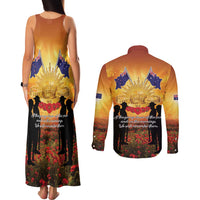 ANZAC Day Couples Matching Tank Maxi Dress and Long Sleeve Button Shirt Remembrance Tribute Soldiers And Poppy Field LT05 - Polynesian Pride