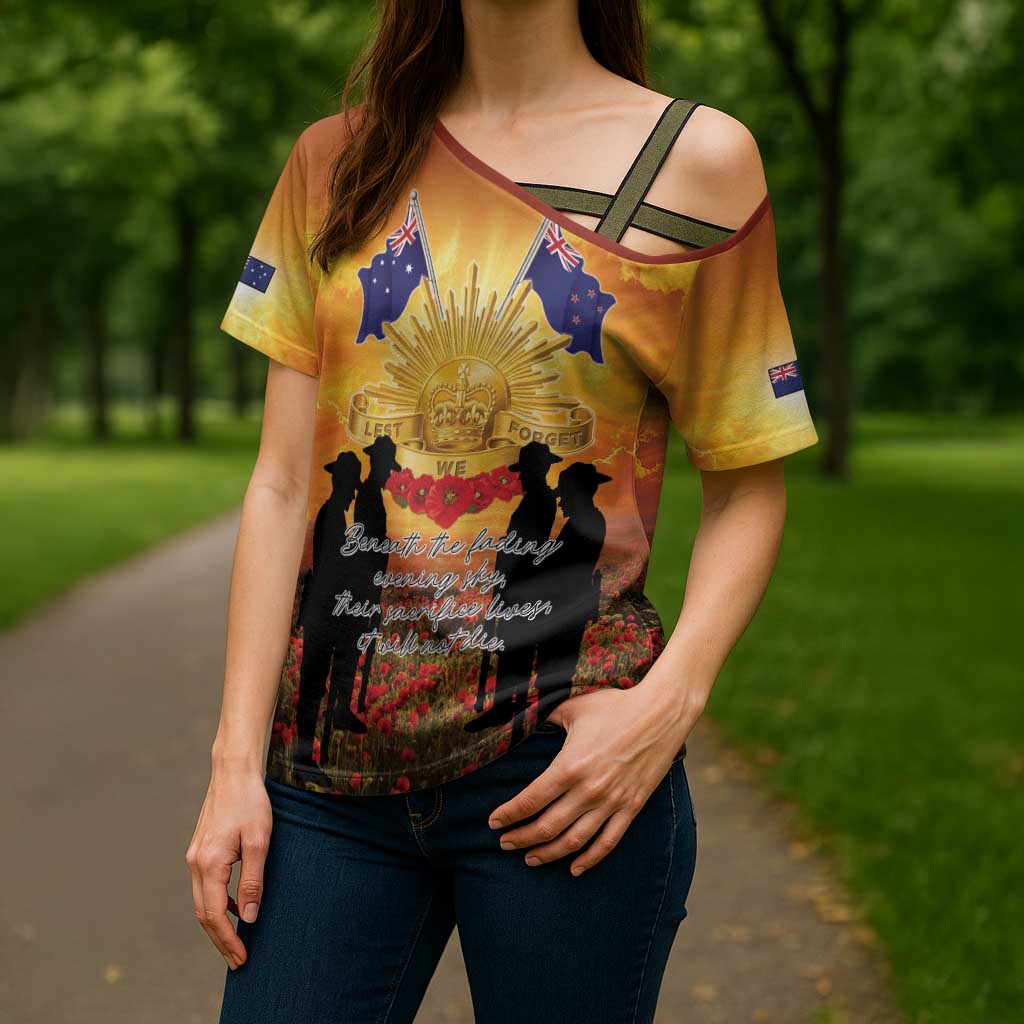 ANZAC Day Cross Shoulder Shirt Remembrance Tribute Soldiers And Poppy Field