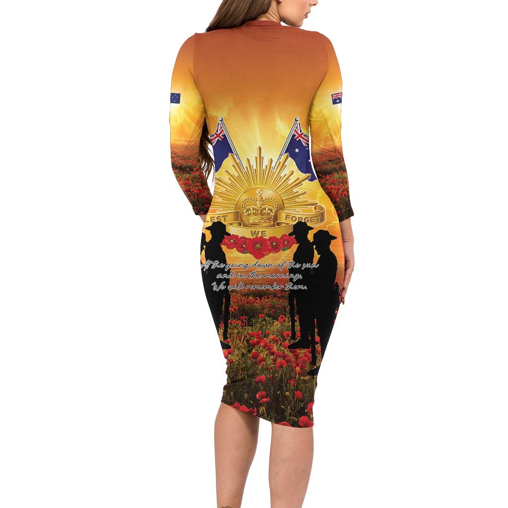 ANZAC Day Family Matching Long Sleeve Bodycon Dress and Hawaiian Shirt Remembrance Tribute Soldiers And Poppy Field LT05 - Polynesian Pride