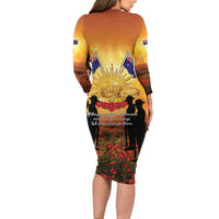 ANZAC Day Family Matching Long Sleeve Bodycon Dress and Hawaiian Shirt Remembrance Tribute Soldiers And Poppy Field LT05 - Polynesian Pride