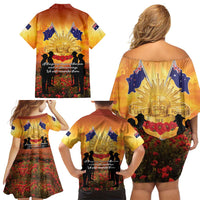 ANZAC Day Family Matching Off Shoulder Short Dress and Hawaiian Shirt Remembrance Tribute Soldiers And Poppy Field LT05 - Polynesian Pride