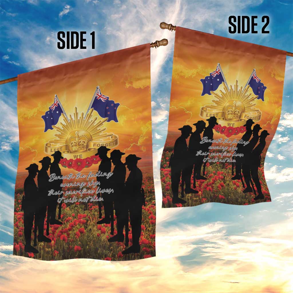 ANZAC Day Garden Flag Remembrance Tribute Soldiers And Poppy Field