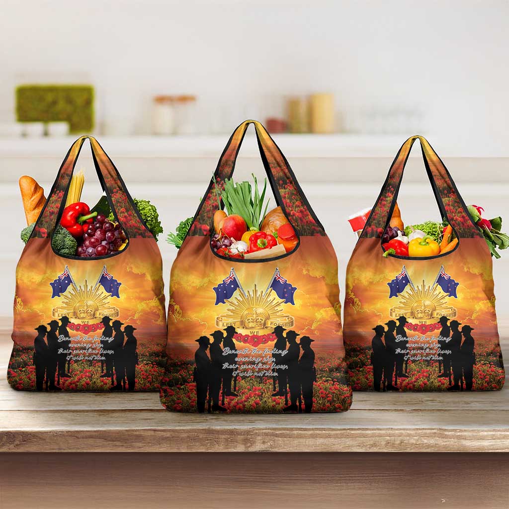 ANZAC Day Grocery Bag Remembrance Tribute Soldiers And Poppy Field LT05 3-pack One Size Orange - Polynesian Pride