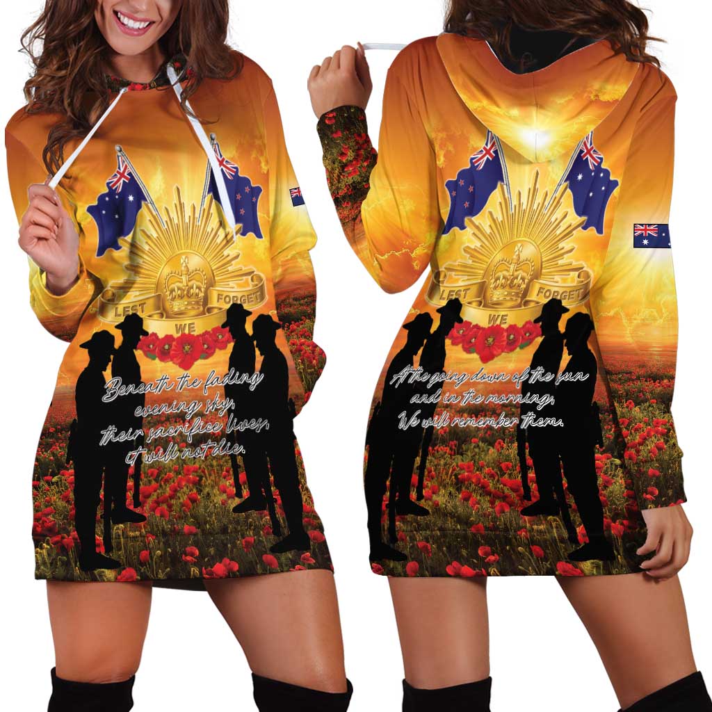 ANZAC Day Hoodie Dress Remembrance Tribute Soldiers And Poppy Field LT05 - Polynesian Pride