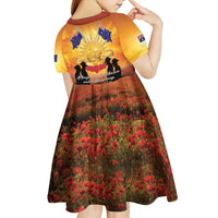 ANZAC Day Kid Short Sleeve Dress Remembrance Tribute Soldiers And Poppy Field LT05 - Polynesian Pride