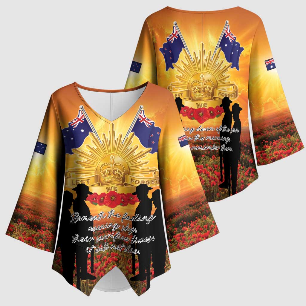 ANZAC Day Kimono Sleeve Blouse Remembrance Tribute Soldiers And Poppy Field