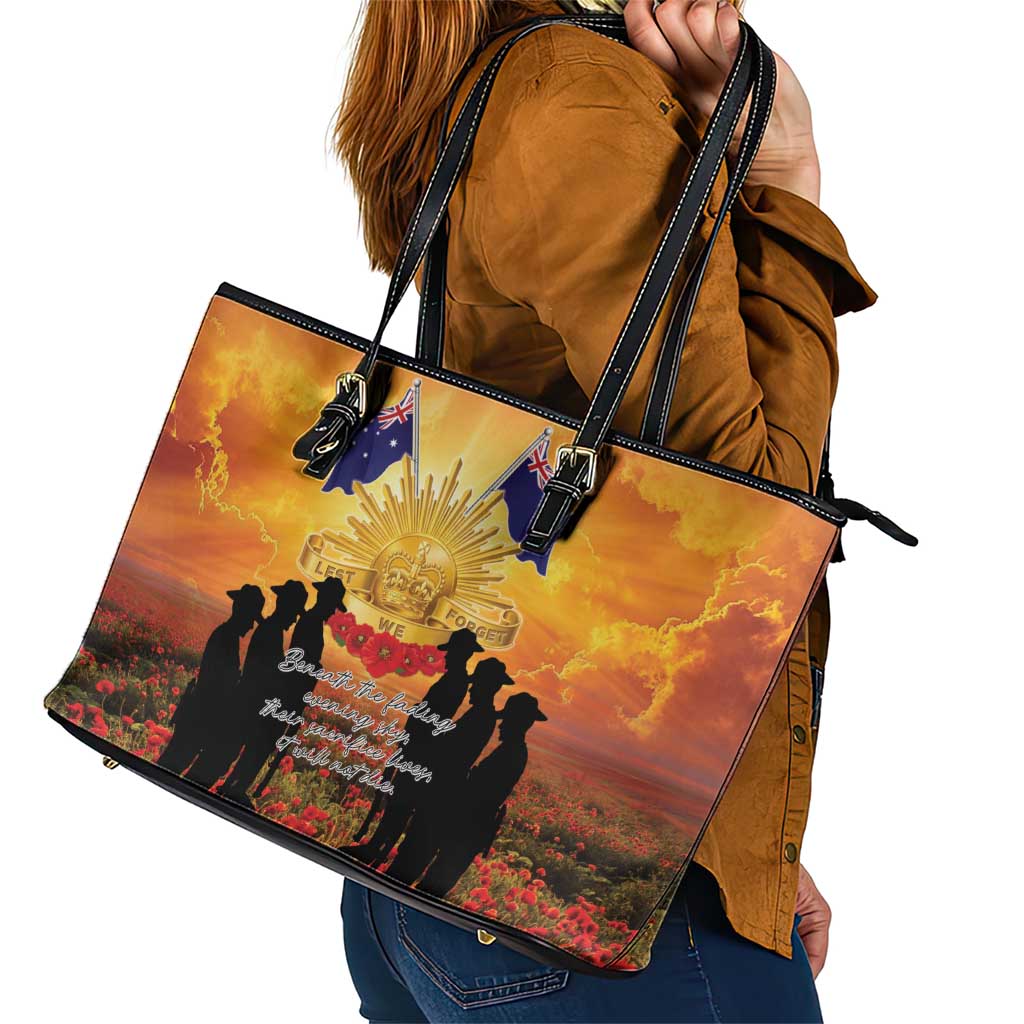 ANZAC Day Leather Tote Bag Remembrance Tribute Soldiers And Poppy Field