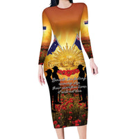 ANZAC Day Long Sleeve Bodycon Dress Remembrance Tribute Soldiers And Poppy Field LT05 Long Dress Orange - Polynesian Pride