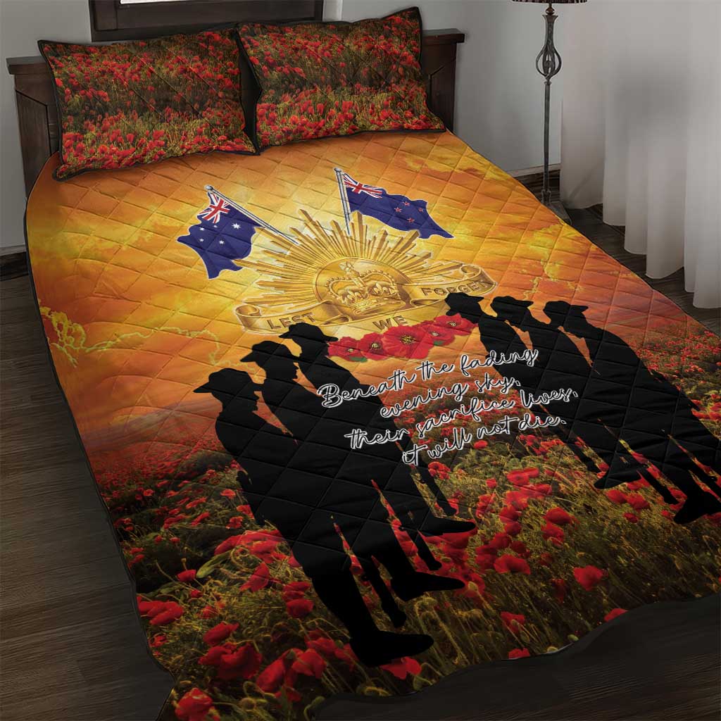 ANZAC Day Quilt Bed Set Remembrance Tribute Soldiers And Poppy Field