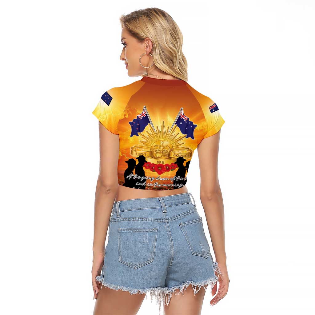 ANZAC Day Raglan Cropped T Shirt Remembrance Tribute Soldiers And Poppy Field