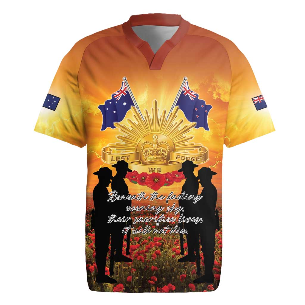 ANZAC Day Rugby Jersey Remembrance Tribute Soldiers And Poppy Field LT05 Orange - Polynesian Pride