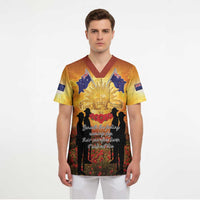 ANZAC Day Scrub Top Remembrance Tribute Soldiers And Poppy Field