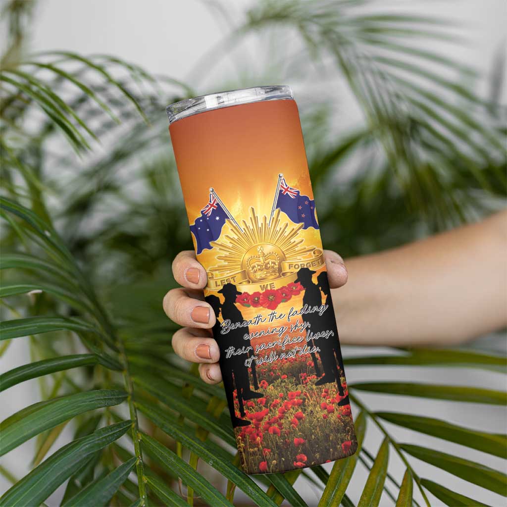 ANZAC Day Skinny Tumbler Remembrance Tribute Soldiers And Poppy Field LT05 - Polynesian Pride
