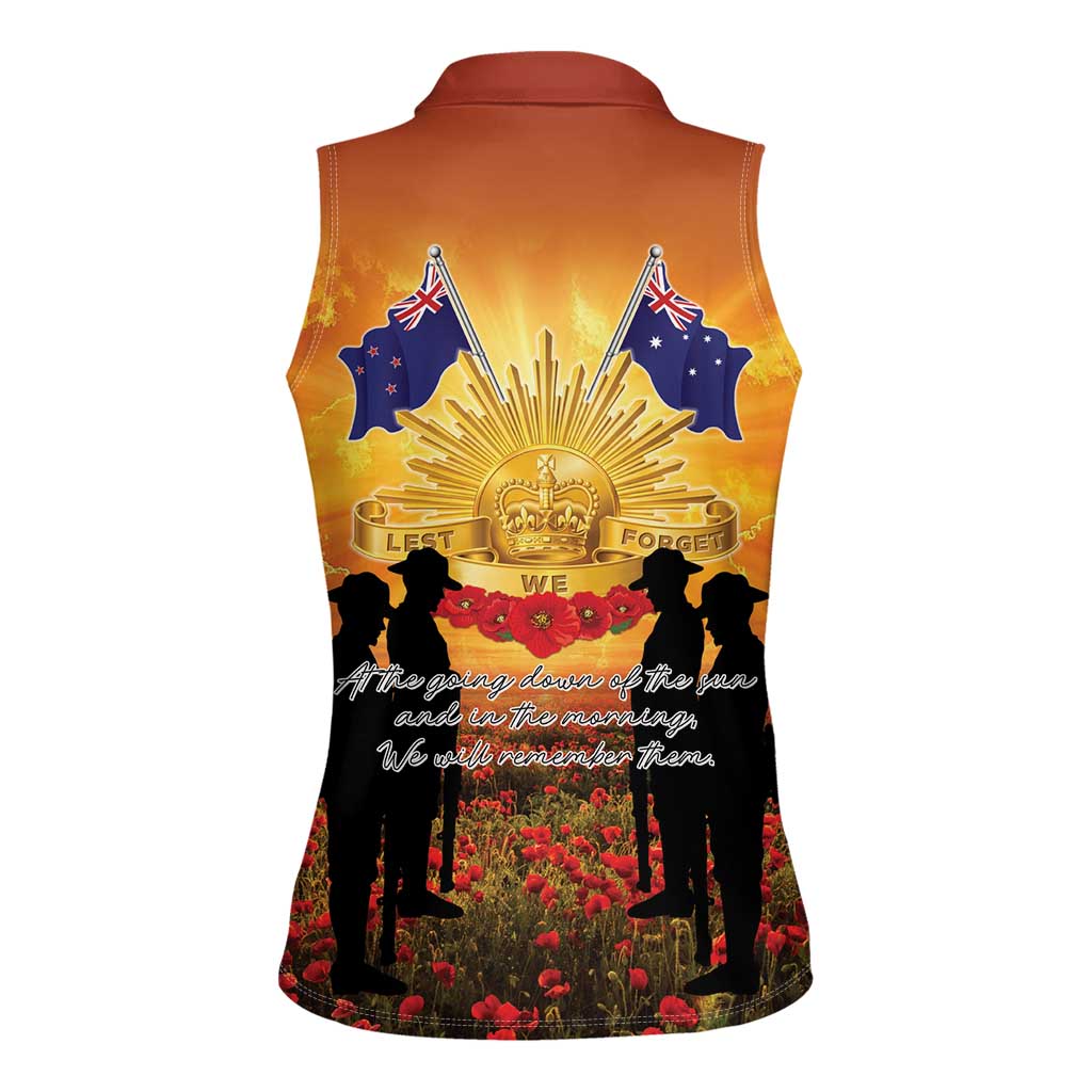 ANZAC Day Women Sleeveless Polo Shirt Remembrance Tribute Soldiers And Poppy Field LT05 - Polynesian Pride
