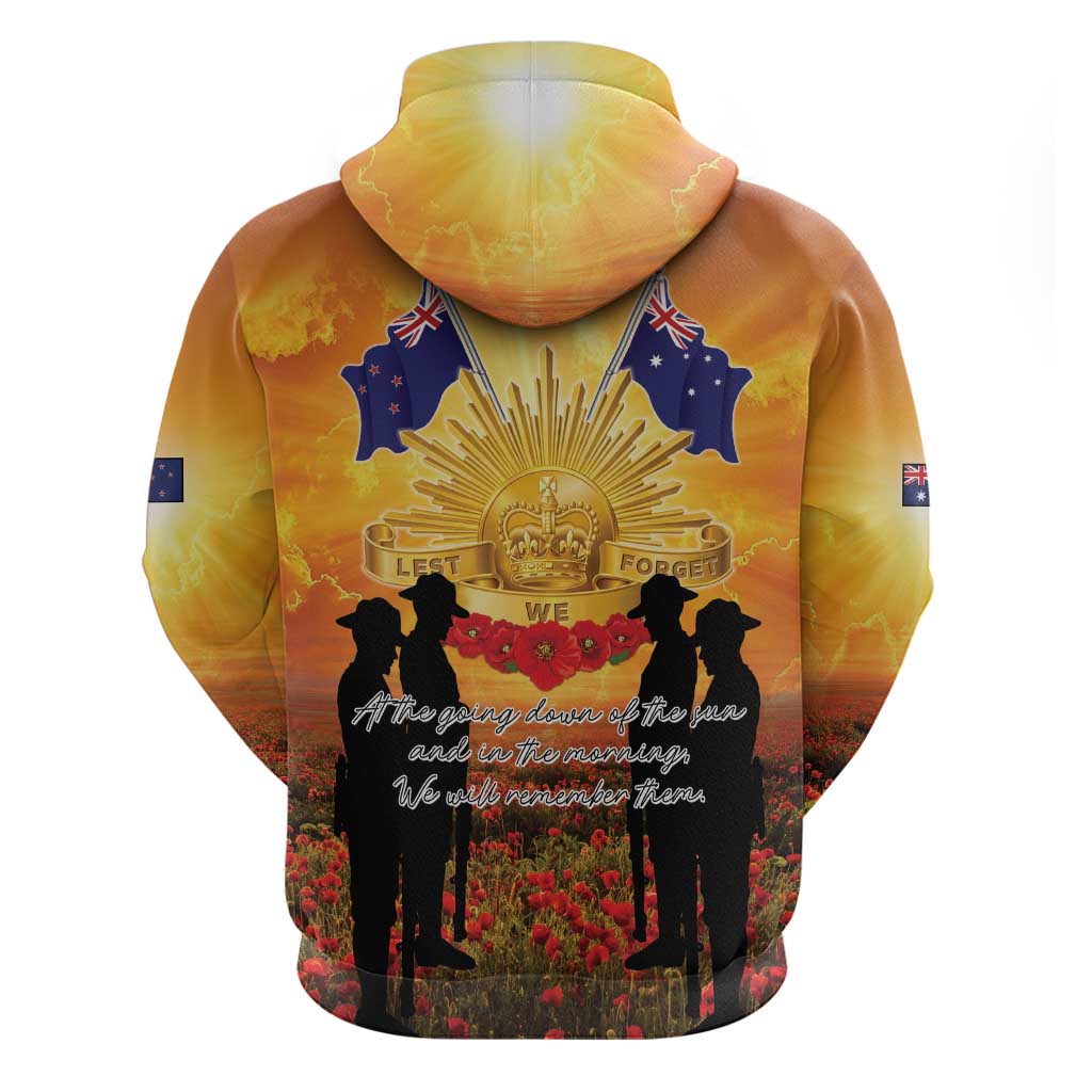 ANZAC Day Zip Hoodie Remembrance Tribute Soldiers And Poppy Field