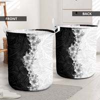 Hawaii Hibiscus Flowers Laundry Basket Grayscale Polynesian Pattern