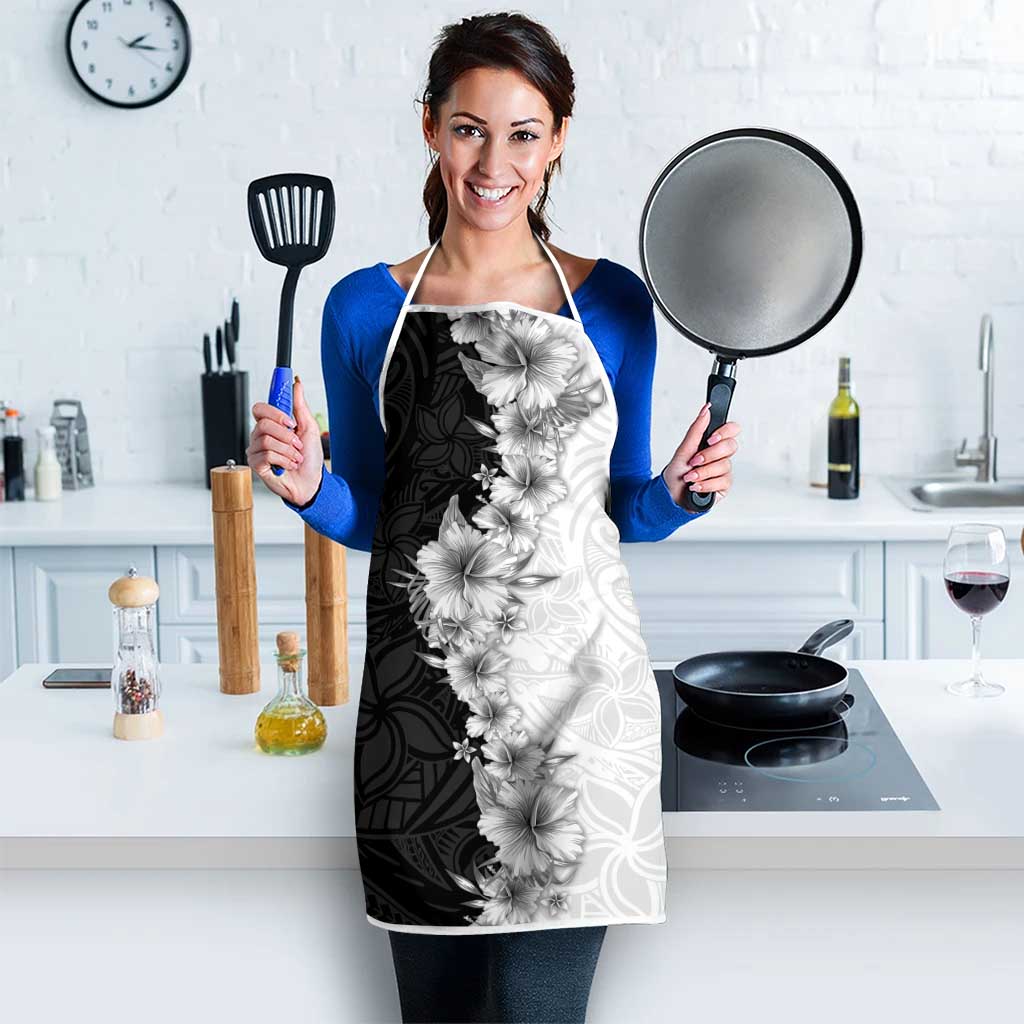 Hawaii Hibiscus Flowers Apron Grayscale Polynesian Pattern