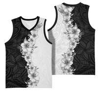 Hawaii Hibiscus Flowers Basketball Jersey Grayscale Polynesian Pattern