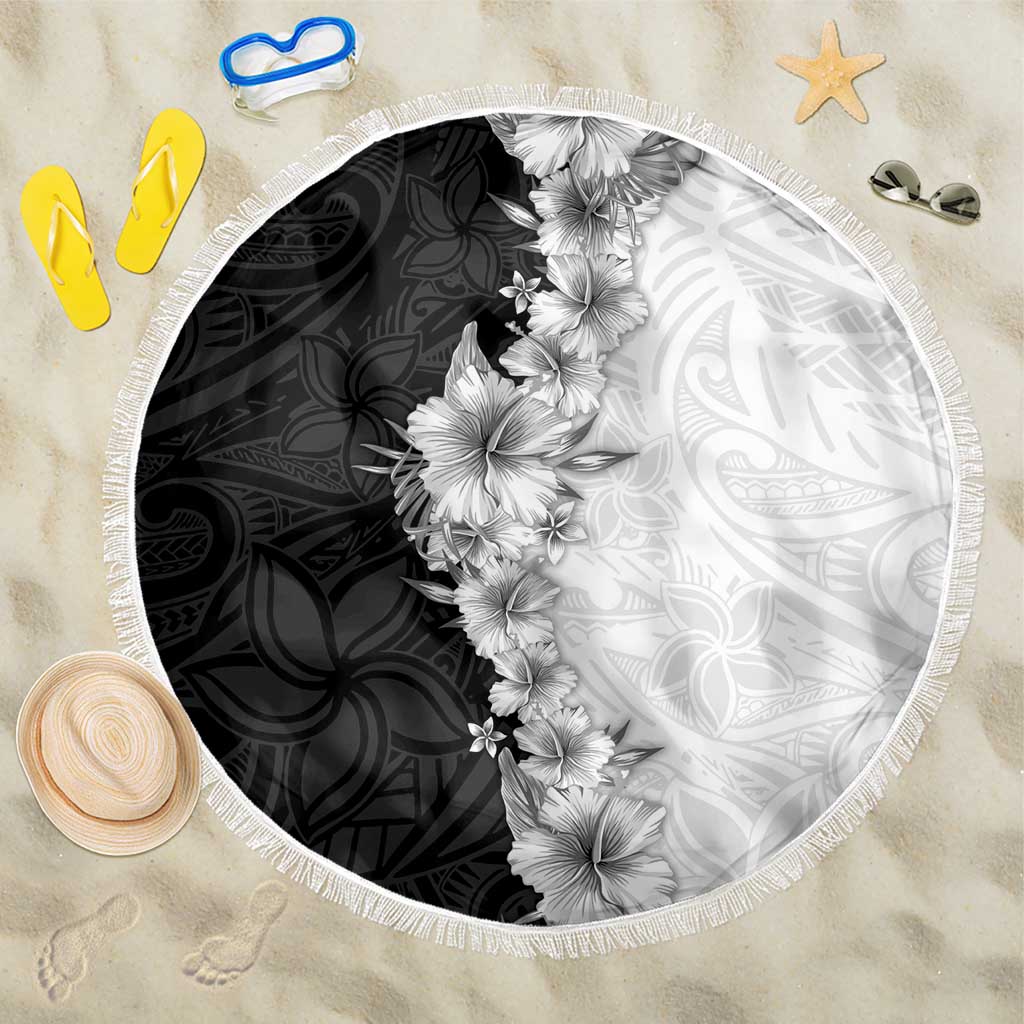 Hawaii Hibiscus Flowers Beach Blanket Grayscale Polynesian Pattern