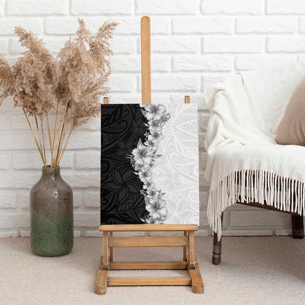 Hawaii Hibiscus Flowers Canvas Wall Art Grayscale Polynesian Pattern