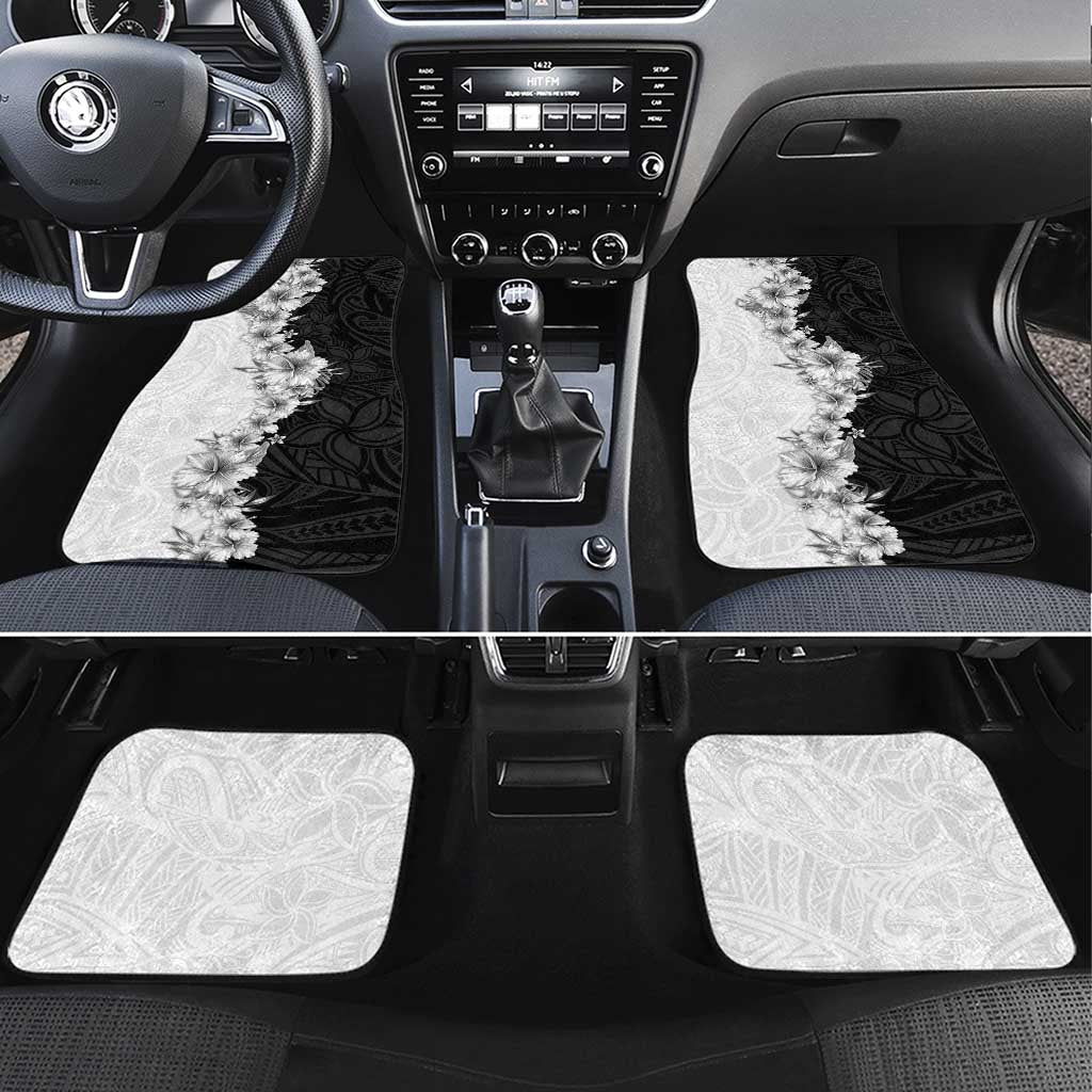 Hawaii Hibiscus Flowers Car Mats Grayscale Polynesian Pattern