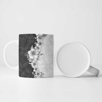 Hawaii Hibiscus Flowers Ceramic Mug Grayscale Polynesian Pattern