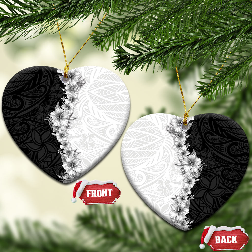 Hawaii Hibiscus Flowers Ceramic Ornament Grayscale Polynesian Pattern