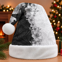 Hawaii Hibiscus Flowers Christmas Santa Hat Grayscale Polynesian Pattern