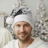 Hawaii Hibiscus Flowers Christmas Santa Hat Grayscale Polynesian Pattern