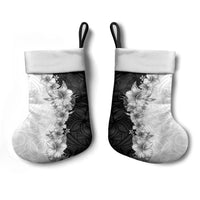 Hawaii Hibiscus Flowers Christmas Stocking Grayscale Polynesian Pattern