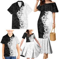 Hawaii Hibiscus Flowers Family Matching Mermaid Dress and Hawaiian Shirt Grayscale Polynesian Pattern LT05 - Polynesian Pride