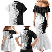 Hawaii Hibiscus Flowers Family Matching Mermaid Dress and Hawaiian Shirt Grayscale Polynesian Pattern LT05 - Polynesian Pride
