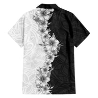 Hawaii Hibiscus Flowers Family Matching Off Shoulder Short Dress and Hawaiian Shirt Grayscale Polynesian Pattern LT05 - Polynesian Pride