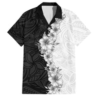 Hawaii Hibiscus Flowers Family Matching Summer Maxi Dress and Hawaiian Shirt Grayscale Polynesian Pattern LT05 Dad's Shirt - Short Sleeve Black - Polynesian Pride