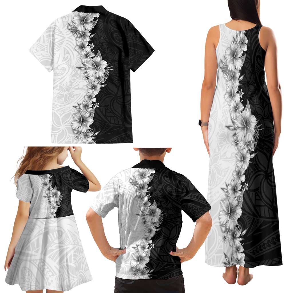 Hawaii Hibiscus Flowers Family Matching Tank Maxi Dress and Hawaiian Shirt Grayscale Polynesian Pattern LT05 - Polynesian Pride
