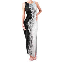 Hawaii Hibiscus Flowers Family Matching Tank Maxi Dress and Hawaiian Shirt Grayscale Polynesian Pattern LT05 Mom's Dress Black - Polynesian Pride