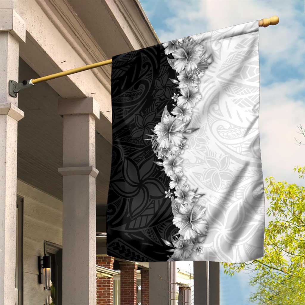 Hawaii Hibiscus Flowers Garden Flag Grayscale Polynesian Pattern