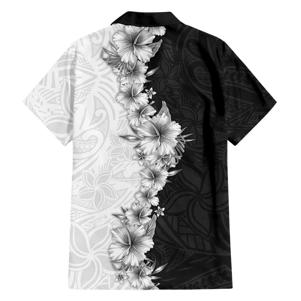 Hawaii Hibiscus Flowers Hawaiian Shirt Grayscale Polynesian Pattern
