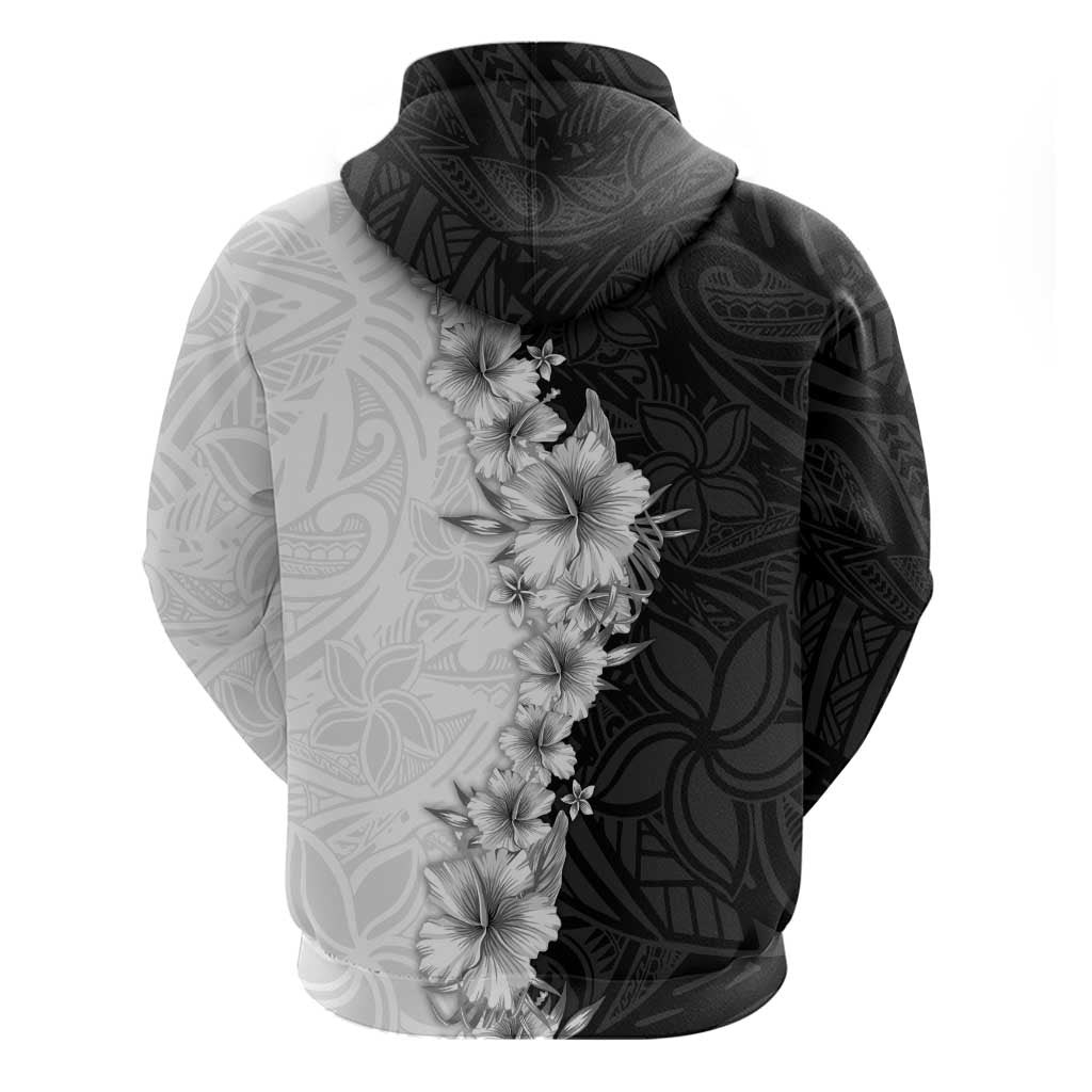 Hawaii Hibiscus Flowers Hoodie Grayscale Polynesian Pattern