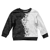Hawaii Hibiscus Flowers Kid Ugly Christmas Sweater Grayscale Polynesian Pattern LT05 Kid Black - Polynesian Pride