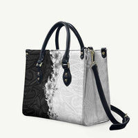Hawaii Hibiscus Flowers Leather Bag Grayscale Polynesian Pattern