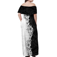 Hawaii Hibiscus Flowers Off Shoulder Maxi Dress Grayscale Polynesian Pattern LT05 - Polynesian Pride