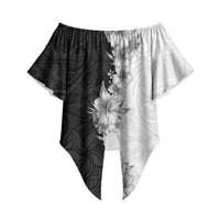 Hawaii Hibiscus Flowers Off Shoulder Wrap Waist Top Grayscale Polynesian Pattern LT05 Black - Polynesian Pride