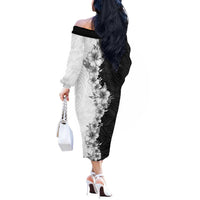 Hawaii Hibiscus Flowers Off The Shoulder Long Sleeve Dress Grayscale Polynesian Pattern LT05 - Polynesian Pride