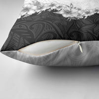 Hawaii Hibiscus Flowers Pillow Cover Grayscale Polynesian Pattern