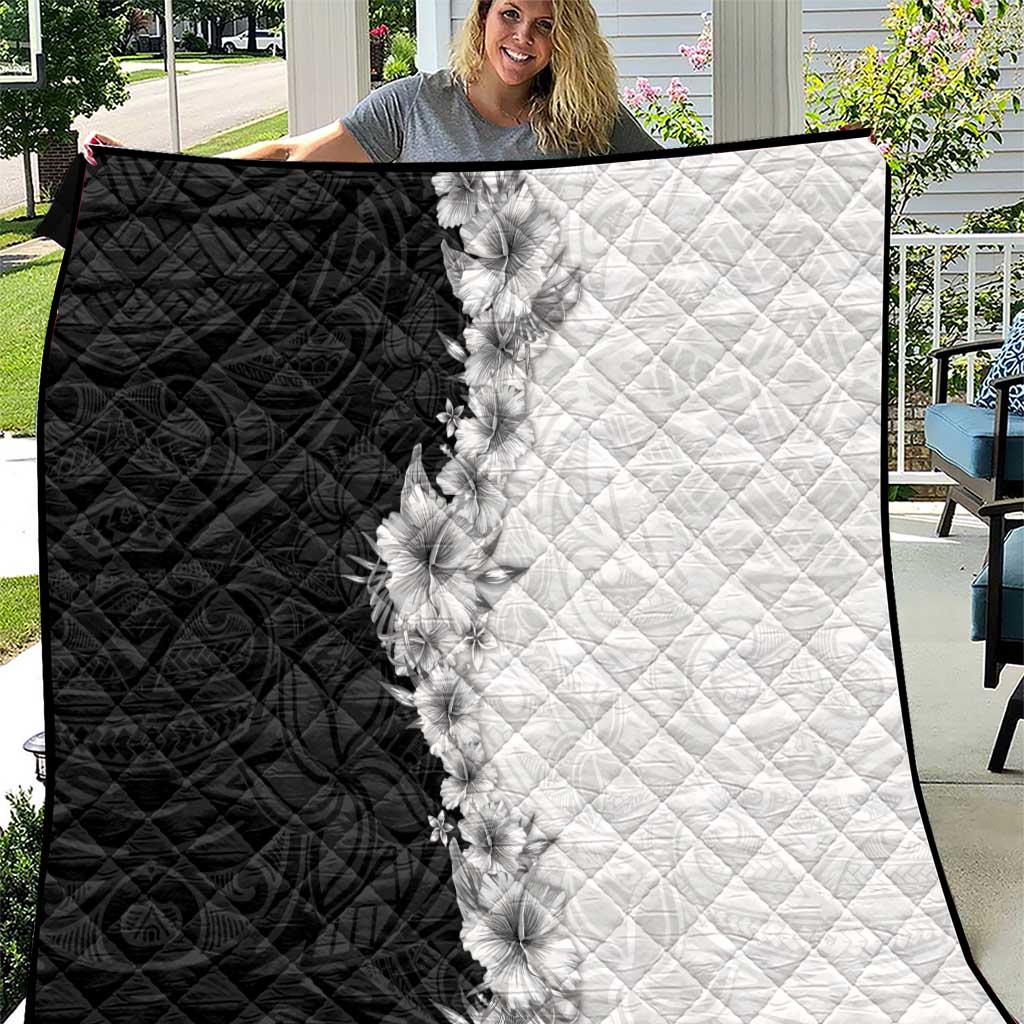 Hawaii Hibiscus Flowers Quilt Grayscale Polynesian Pattern