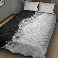 Hawaii Hibiscus Flowers Quilt Bed Set Grayscale Polynesian Pattern