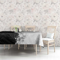 Hawaii Hibiscus Flowers Tablecloth Grayscale Polynesian Pattern