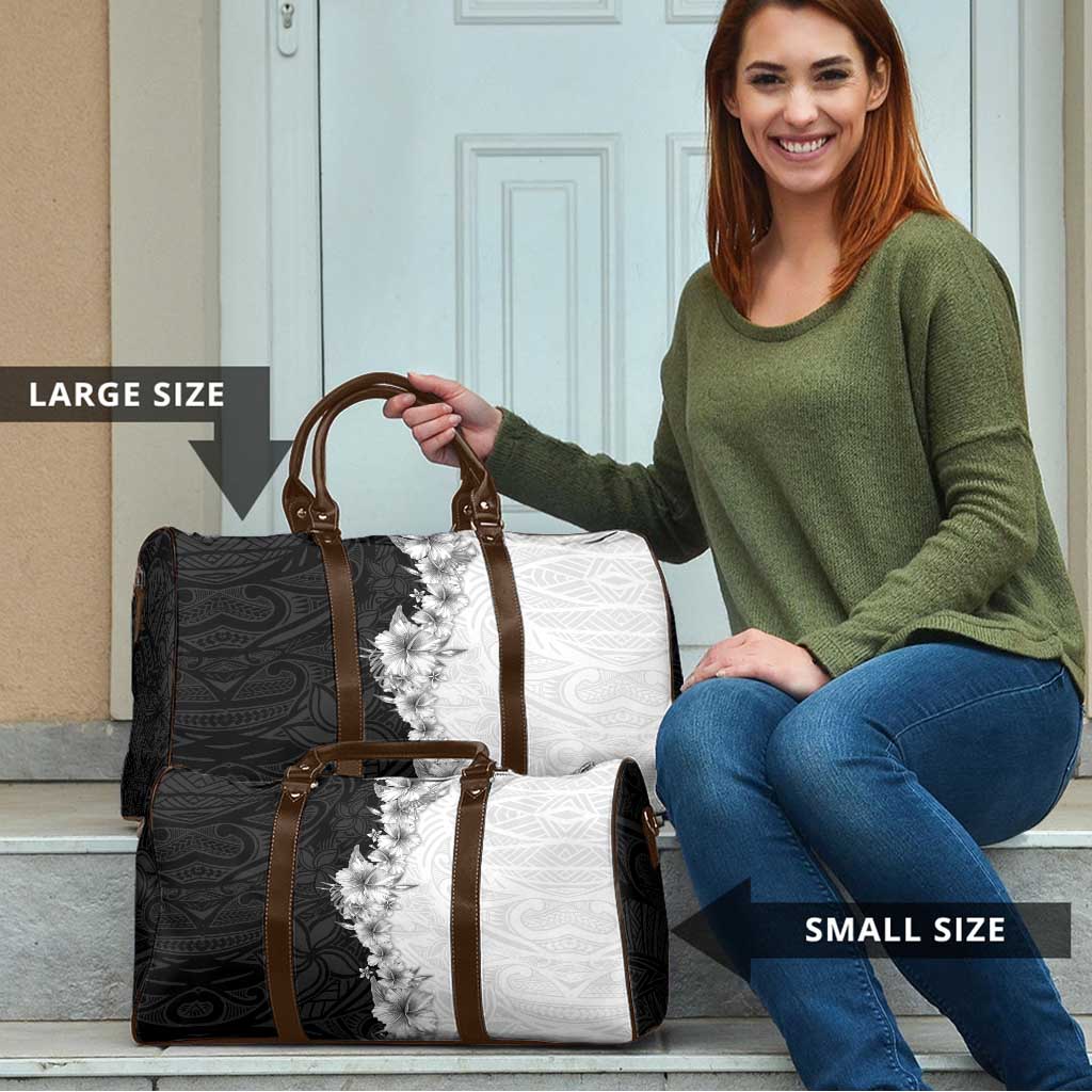 Hawaii Hibiscus Flowers Travel Bag Grayscale Polynesian Pattern